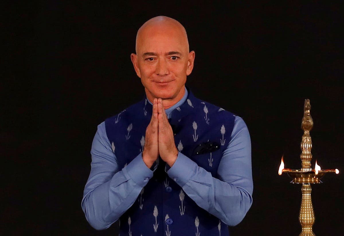  Jeff Bezos, founder of Amazon, attends a company event in New Delhi, India, January 15, 2020. (Reuters)