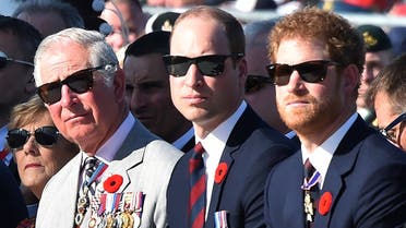 (LtoR) Britain’s Prince Charles, Prince William, and Prince Harry, attend a commemoration ceremony at the Canadian National Vimy Memorial in Vimy, near Arras, northern France, on April 9, 2017. (Philippe Huguen/Pool/AFP)