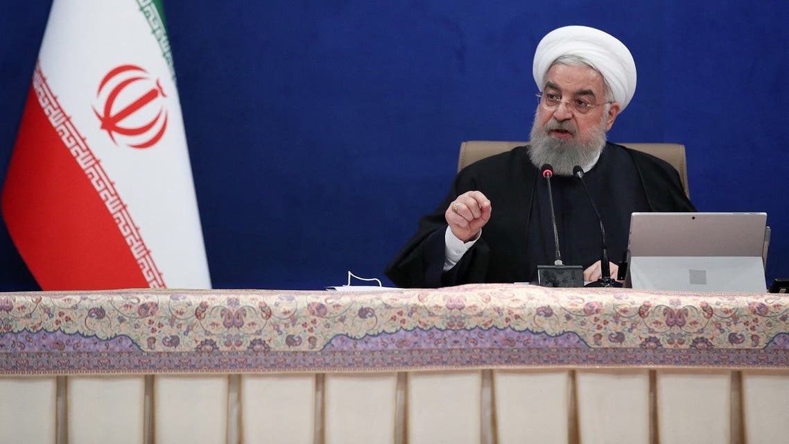 President Hassan Rouhani speaking during a cabinet meeting in the capital Tehran in this handout picture on February 17, 2021. (Iranian Presidency/AFP)