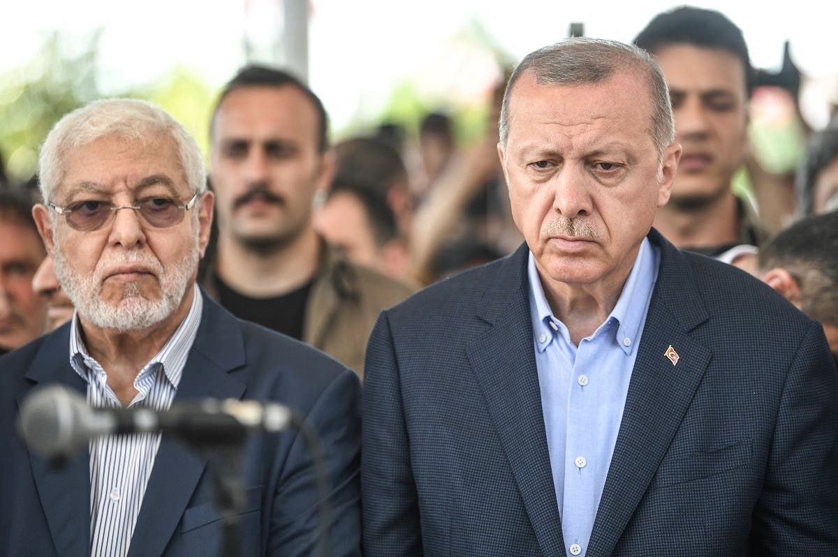 Turkish President Recep Tayyip Erdogan attends a symbolic funeral ceremony for former Egyptian president Mohamed Morsi, June 18, 2019 at Fatih Mosque in Istanbul. (AFP)