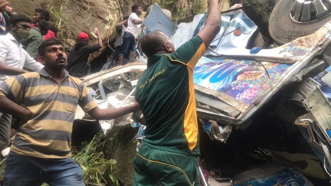 The scene following a fatal bus crash in central Sri Lanka on March 20, 2021. (Twitter)