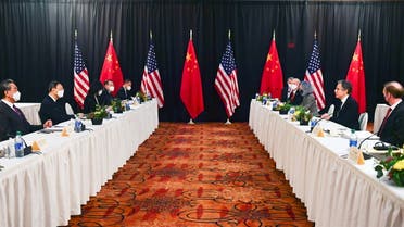 US Secretary of State Antony Blinken (2nd R), joined by National Security Advisor Jake Sullivan (R), speaks while facing Yang Jiechi (2nd L), director of the Central Foreign Affairs Commission Office, and Wang Yi (L), China's State Councilor and Foreign Minister, at the opening session of US-China talks at the Captain Cook Hotel in Anchorage, Alaska, US March 18, 2021. (Reuters)
