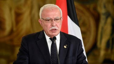 Palestinian Foreign Minister, Riyad al-Maliki speaks during a press conference with Czech Foreign Minister at the Czernin Palace on July 8, 2019 in Prague. (Michal Cizek/AFP)