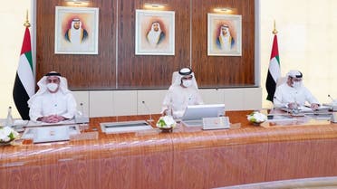 UAE Vice-President Sheikh Mohammed bin Rashid Al Maktoum, who is also Dubai’s ruler (C), chairing the federal cabinet meeting on Sunday, March 21, 2021. (Twitter)