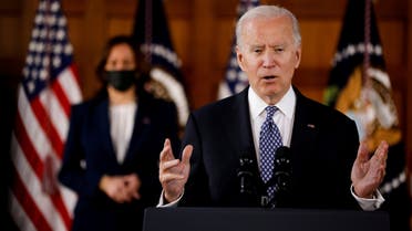 FILE PHOTO: U.S. President Joe Biden and Vice President Kamala Harris deliver remarks after meeting with Asian-American leaders to discuss the ongoing attacks and threats against the community, during a stop at Emory University in Atlanta, Georgia, U.S., March 19, 2021. REUTERS/Carlos Barria/File Photo