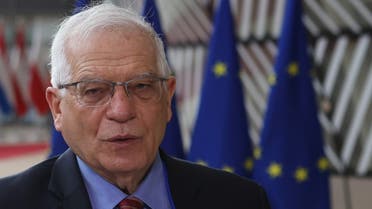 European Union Minister for Foreign Affairs Josep Borrell speaks to media before an EU foreign ministers meeting in Brussels, Belgium March 22, 2021. Aris OIkonomou/Pool via Reuters