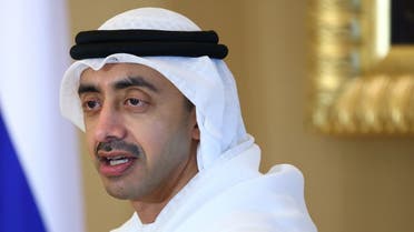 UAE's Foreign Minister Abdullah Bin Zayed Al Nahyan attends a news conference following talks with Russia's Foreign Minister Sergei Lavrov in Abu Dhabi, United Arab Emirates March 9, 2021. Russian Foreign Ministry/Handout via REUTERS ATTENTION EDITORS - THIS IMAGE WAS PROVIDED BY A THIRD PARTY. NO RESALES. NO ARCHIVES. MANDATORY CREDIT.