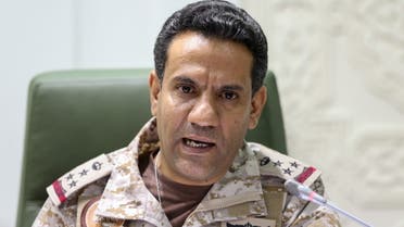 Arab Coalition spokesman, Brigadier General Turki al-Malki, speaks during a news conference in Riyadh, Saudi Arabia March 22, 2021. (Reuters)