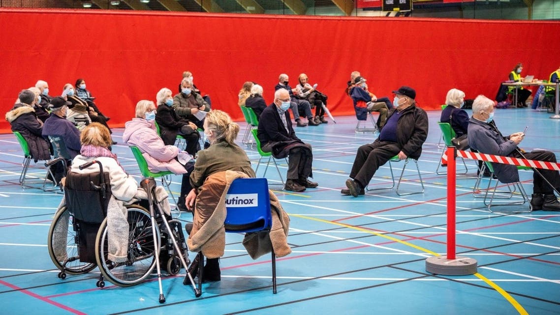 Residents who are over 85 years old and do not live in a nursing home wait for their vaccination against the novel coronavirus in Drammen, Norway, on January 21, 2021. (Ole Berg-Rusten/NTB/AFP)