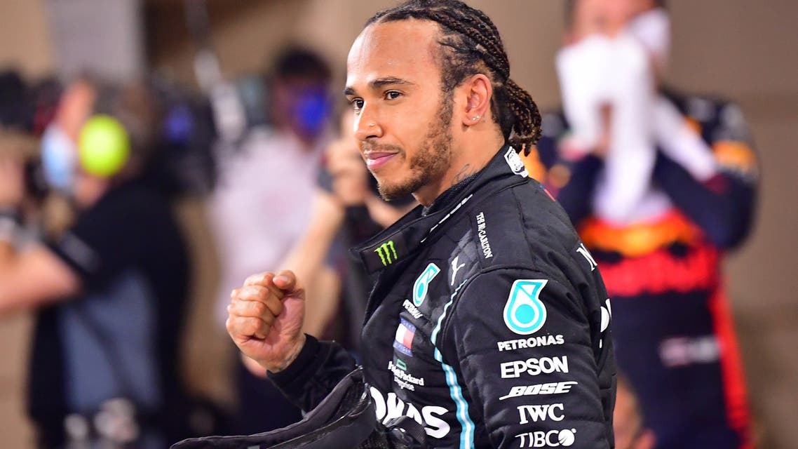 Mercedes’ Lewis Hamilton celebrates after winning the race Pool during Bahrain Grand Prix on November 29, 2020. (File photo: Reuters)