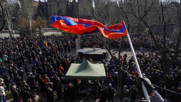 Opposition supporters hold a rally to demand the resignation of Armenian Prime Minister Nikol Pashinyan in Yerevan, Armenia February 27, 2021. (File photo: Reuters)