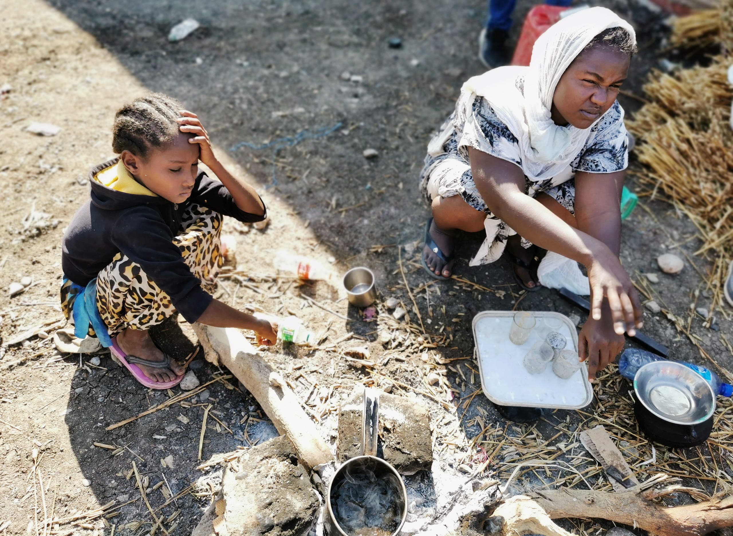 Ethiopian children flee fighting in Tigray in Al-Fashqa refugee camp on 13 November 2020