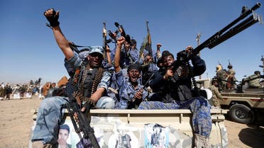 Newly recruited Houthi fighters at a gathering in the capital Sanaa to mobilize more fighters in Yemen. (File Photo: AFP)