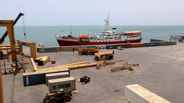 A ship is seen at Hodeidah port in Hodeidah, Yemen May 13, 2019. REUTERS/Abduljabbar Zeyad