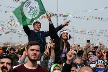 Supporters of pro-Kurdish Peoples' Democratic Party (HDP) gather to celebrate Newroz, which marks the arrival of spring, in Diyarbakir, Turkey March 21, 2021. (Reuters)