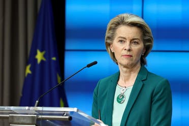 European Commission President Ursula von der Leyen delivers a joint press conference with the European Council President at the end of the first day of a European Union (EU) summit. (Reuters)