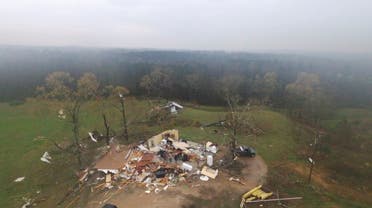 A destroyed house is seen in Chilton County, Alabama, U.S., March 17, 2021 in this still image obtained from a social media video. Video taken March 17, 2017. Video taken with a drone. (Brad Vance/via Reuters)