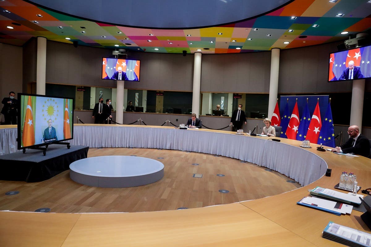 European Commission President Ursula von der Leyen and EU Council President Charles Michel hold a video call with Turkey's President Recep Tayyip Erdogan, in Brussels, Belgium, March 19, 2021. (Reuters)
