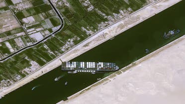 Satellite image shows stranded container ship Ever Given after it ran aground in Suez Canal. (Reuters)