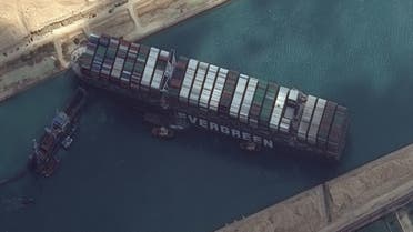 Ever Given container ship is pictured in Suez Canal in this Maxar Technologies satellite image taken on March 26, 2021. (Maxar Technologies via Reuters)
