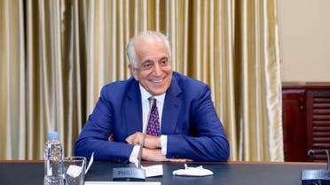 Special Envoy Zalmay Khalilzad at a meeting with Chairman of the High Council for National Reconciliation Abdullah Abdullah in Kabul, March 15, 2021. (Reuters)