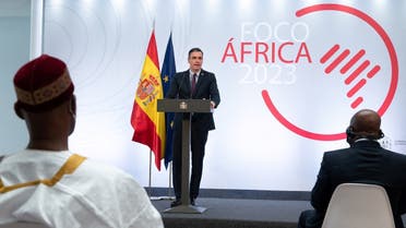 Spanish PM Sanchez delivering a speech during a presentation of the “Africa Focus 2023” plan in Madrid on March 29, 2021. (Borja Puig de la Bellacasa/AFP/La Moncloa)