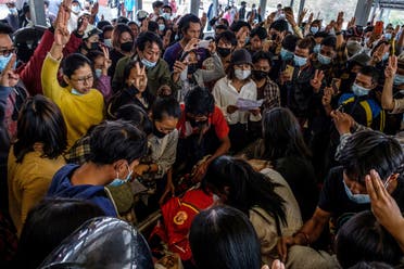 Mourners make the three-finger salute as they attend the funeral of a protester, who died amid a crackdown by security forces on demonstrations against the military coup, in Taunggyi in Myanmar's Shan state on March 29, 2021. (File photo: AFP)
