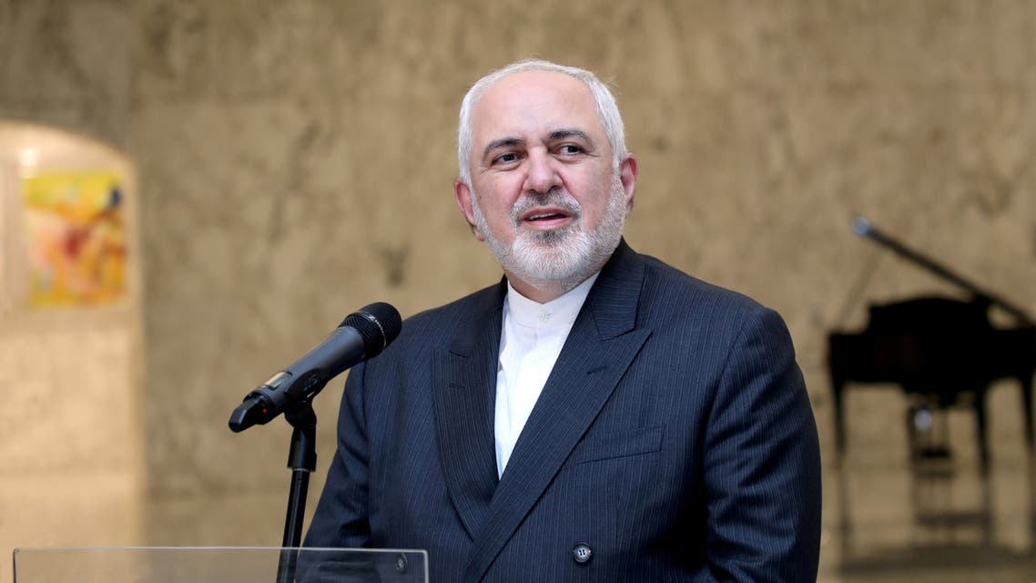 Iran's Foreign Minister Mohammad Javad Zarif speaks at the presidential palace in Lebanon, Aug. 14, 2020. (Reuters)