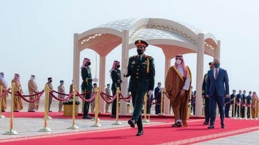 Saudi Crown Prince Mohammed bin Salman bin Abdulaziz and Iraq's Prime Minister Mustafa al-Kadhimi in Riyadh, Saudi Arabia on March 31, 2021. (SPA)