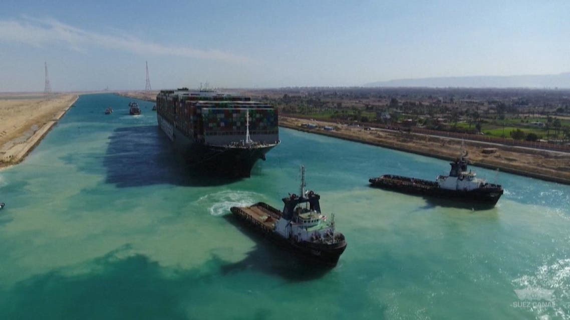 AERIALS of the giant container vessel Ever Given in Egypt's Suez Canal