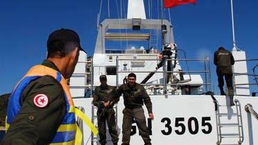 Tunisian coastguards patrol the area off Tunisia’s northern town of Bizerte on March 30, 2017. (Mohamed Khalil/AFP)