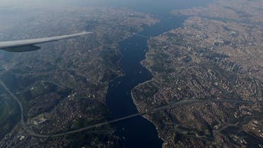 The Bosphorus strait is pictured through the window of a passenger aircraft over Istanbul, Turkey April 24, 2018. Picture taken April 24, 2018. (Reuters)