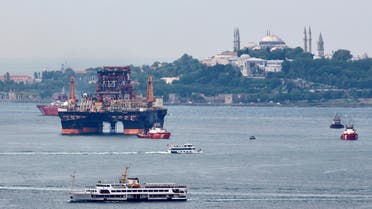 FILE PHOTO: Drilling vessel Scarabeo 9, owned by Italian oil service group Saipem, sails in the Bosphorus in Istanbul, Turkey May 21, 2018. REUTERS/Yoruk Isik/File Photo