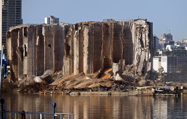 The destroyed silo is pictured on October 26, 2020 at Beirut's port following the August 4 massive chemical explosion. (AFP)