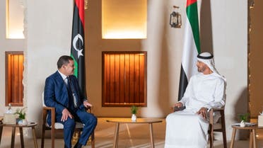 Sheikh Mohamed bin Zayed Al Nahyan (R), Crown Prince of Abu Dhabi and Deputy Supreme Commander of the UAE Armed Forces, and Abdul Hamid Dbeibeh (L), Prime Minister of Libya’s Government of National Unity. (WAM)