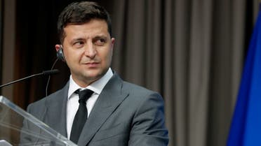 Ukrainian President Volodymyr Zelensky gives a press conference at the end of an EU-Ukraine Summit at the European Council in Brussels, Belgium, on October 6, 2020. (Reuters)