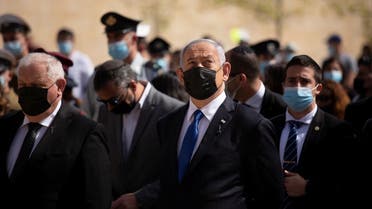 Israeli PM Benjamin Netanyahu at Yad Vashem memorial in Jerusalem, April 8, 2021. (Reuters)