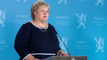 Norway’s Prime Minister Erna Solberg speaks during a news conference about the coronavirus, in Oslo, Norway, on September 3, 2020.  (Reuters)