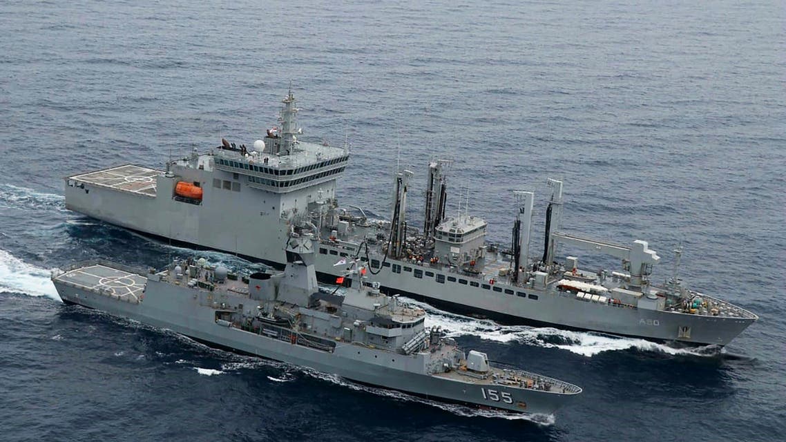 This handout photo taken and released by the Indian Navy on November 18, 2020 shows a ship refuelling during the second phase of the Malabar naval exercise in the Arabian sea. (File photo: AFP)