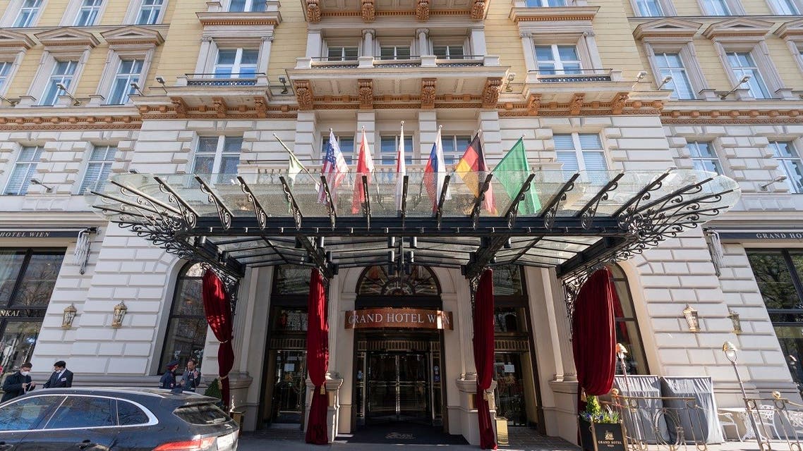 The 'Grand Hotel Wien' in Vienna, Austria, April 9, 2021 where closed-door nuclear talks with Iran take place. (AP)