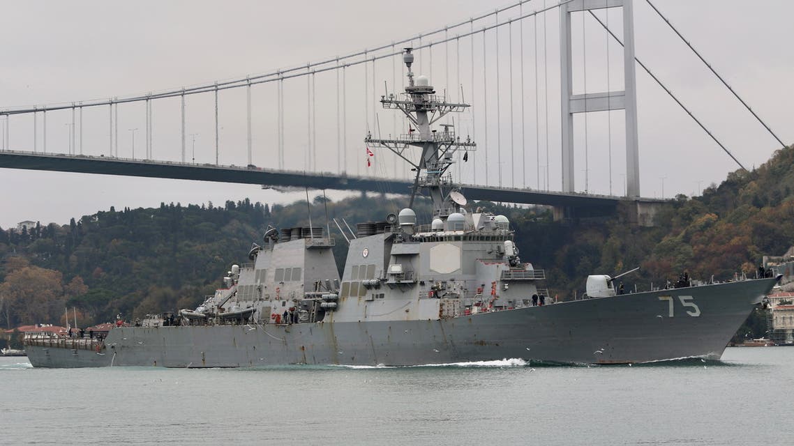 The U.S. Navy Arleigh Burke-class guided-missile destroyer USS Donald Cook (DDG 75) sets sail in the Bosphorus, on its way to the Black Sea, in Istanbul, Turkey December 2, 2020. Picture taken December 2, 2020. REUTERS/Yoruk Isik