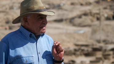 Egyptian archaeologist Zahi Hawass speaks as he unveils details of the recent discovery of the 'Lost Golden City', in the West Bank of Luxor, Upper Egypt, April 10, 2021. (Reuters)