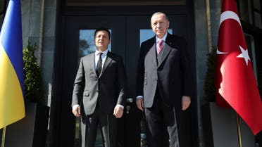 Turkish President Tayyip Erdogan and Ukraine's President Volodymyr Zelenskiy attend a meeting in Istanbul, Turkey, April 10, 2021. (Reuters)