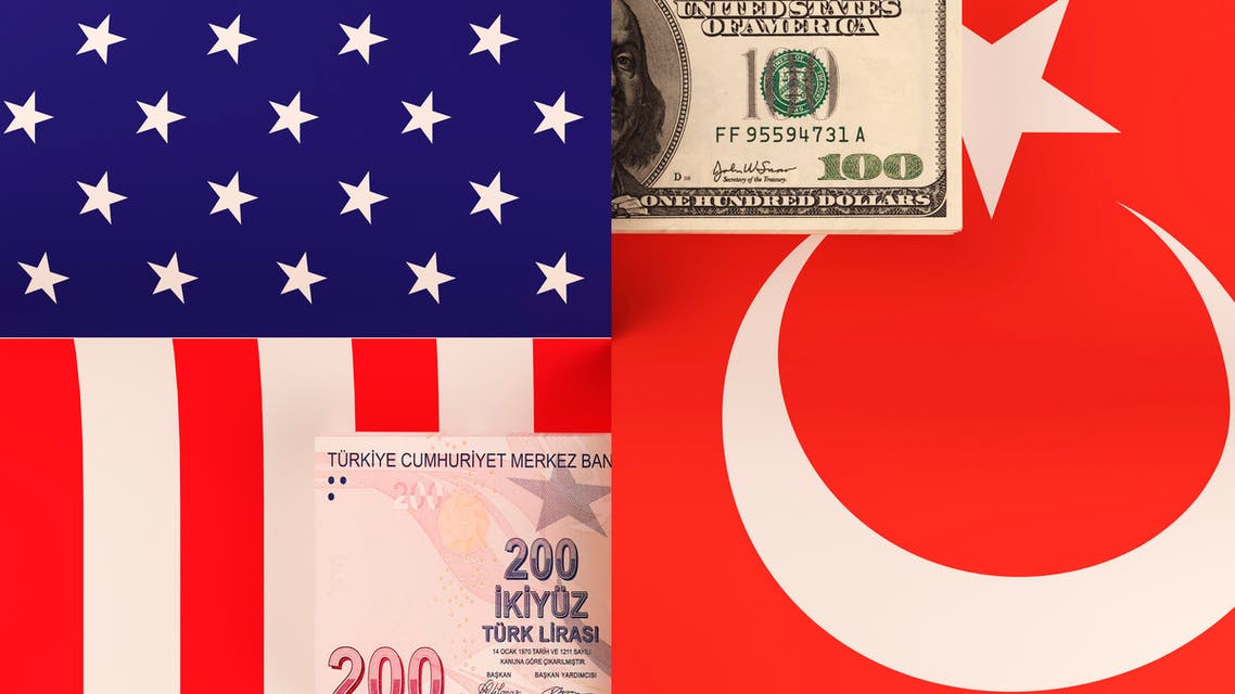 Money transfer between United States and Turkey stock photo