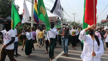 People march during a protest against the military coup in Dawei, Myanmar April 13, 2021. Courtesy of Dawei Watch/via REUTERS THIS IMAGE HAS BEEN SUPPLIED BY A THIRD PARTY. MANDATORY CREDIT. MYANMAR OUT. NO COMMERCIAL OR EDITORIAL SALES IN MYANMAR