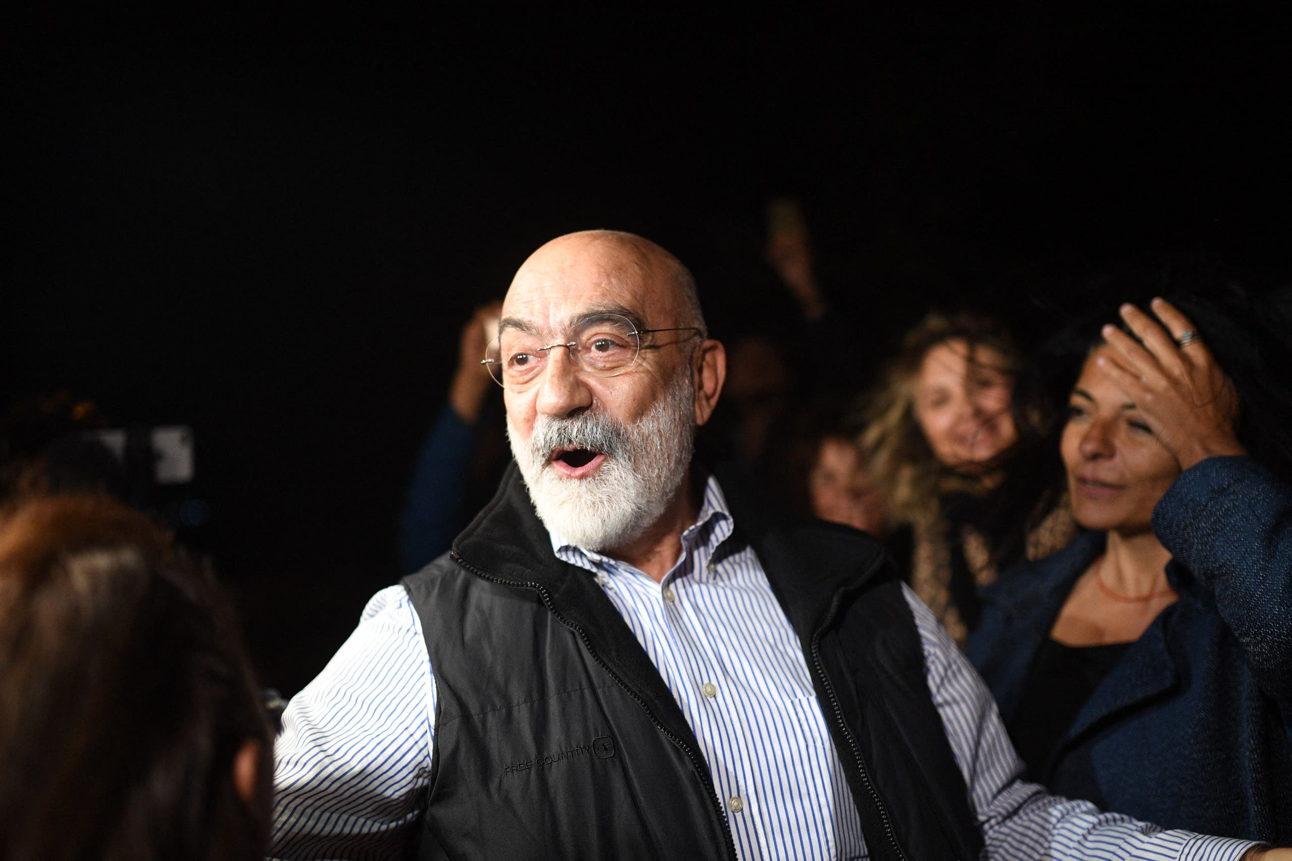 Turkish journalist and writer Ahmet Altan reacts after being realised on November 4, 2019. A Turkish court ordered journalist Ahmet Altan to be released on November 4, 2019, under judicial supervision despite sentencing him to more than 10 years in prison, state news agency Anadolu reported. (AFP)