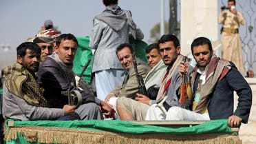 Armed Houthi fighters in Sanaa, Yemen Feb. 20, 2021. (Reuters)