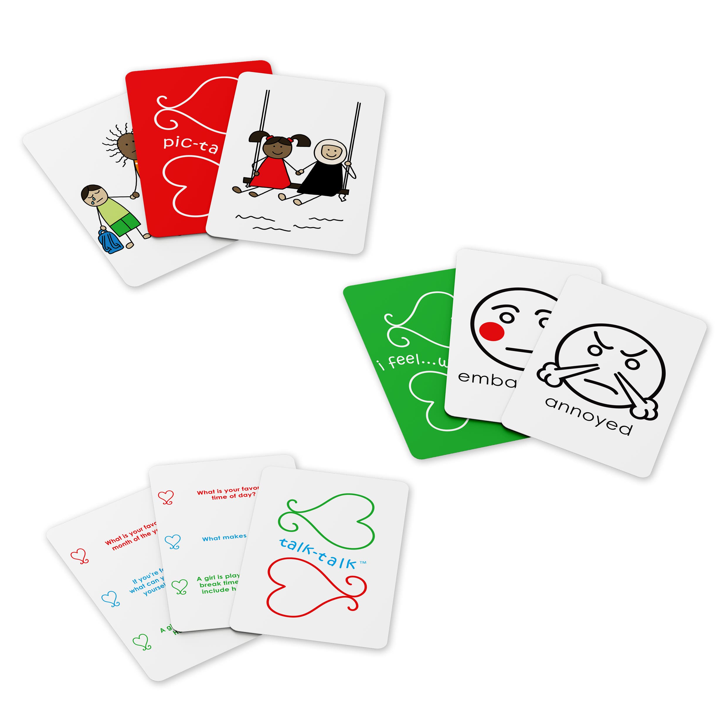 'Pic-Tale', 'Talk Talk' 'I feel... when' cards from the Smart Heart board game, developed by two Dubai-based psychologists to build children's emotional intelligence and address mental health issues. (Supplied)