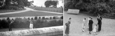 في حديقة الكلية الحربية، تعرف أمير اليونان والدنمارك الى من كان اسمها الأميرة إليزابيث فقط، والصورة الثانية كاملة كما في الأصل