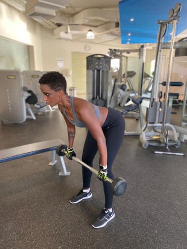 UAE Certified Personal Trainer and Fitness Coach Mulhima Ali Siddig exercises. (Supplied)